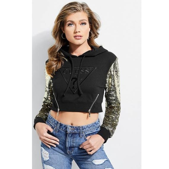 Guess Jennifer Sequin Cropped Hoodie 